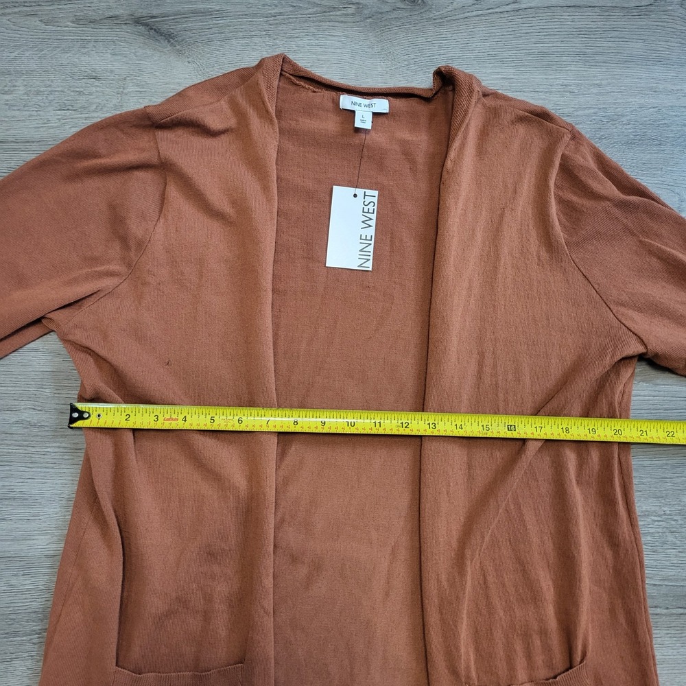 Nine West Womens Longline Open Front Cardigan Rust Brown Knit Sweater Large NEW - Picture 8 of 8